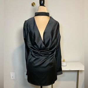 Fashion Nova Elegant Black Satin Dress